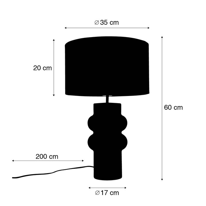 Designerska lampa stołowa czarna z abażurem z tkaniny w kolorze jasnoszarym 35 cm - Alisia