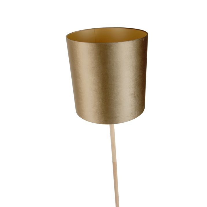 Drvena podna lampa sa bronzanim somotskim abažurom 40cm - Mels