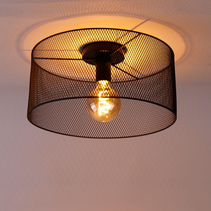 Industriell taklampe sort - Drum Mesh