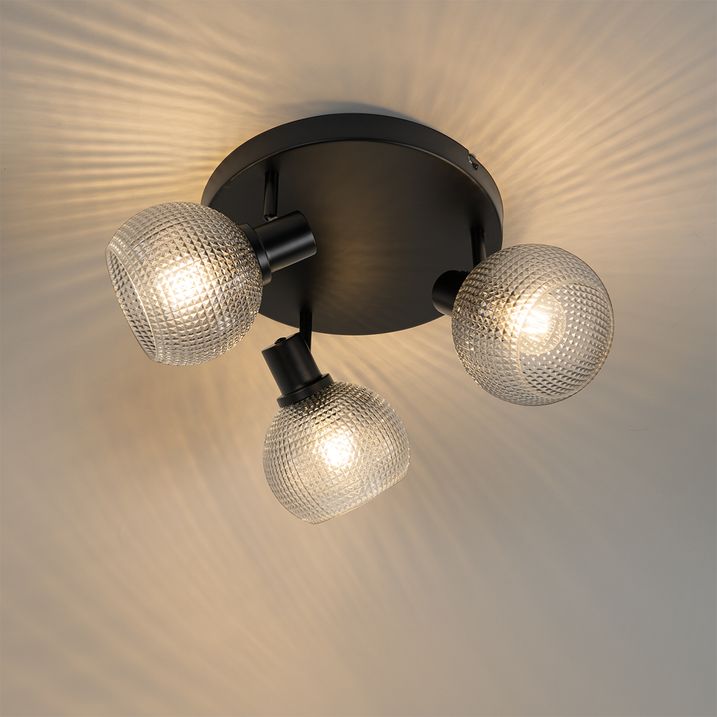 Design-Strahler schwarz mit Rauchglas 3-Licht rund - Chico