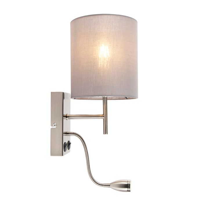 Moderne wandlamp staal met katoenen grijze kap - Stacca