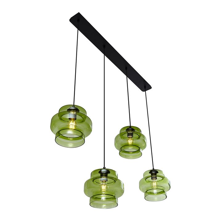 Suspension rétro noire avec verre vert 4 lumières - Denise