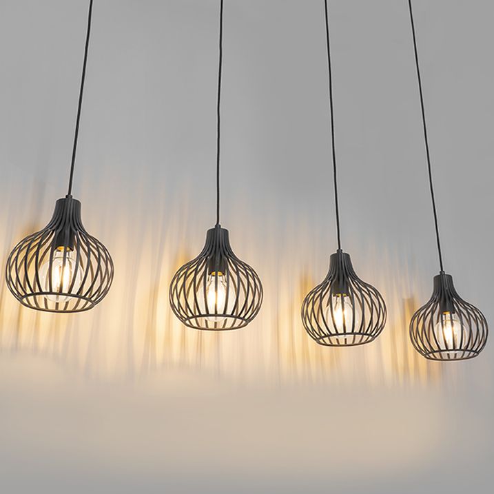 Moderne pendellampe sort 4-lys - Saffira
