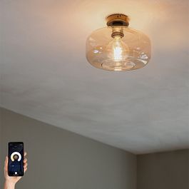 Plafonnier intelligent noir avec verre ambré incl. Wifi A60 - Bizle