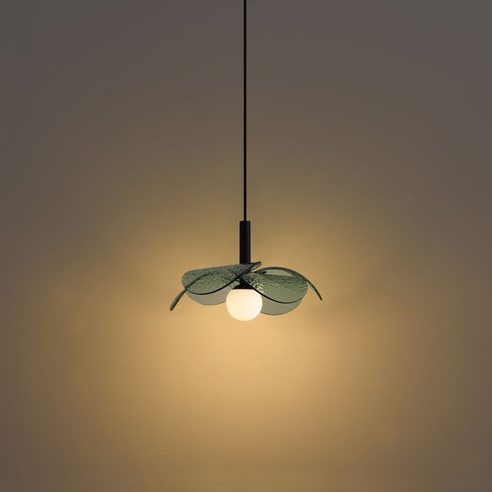 Design hanglamp zwart met groen glas - Kemner
