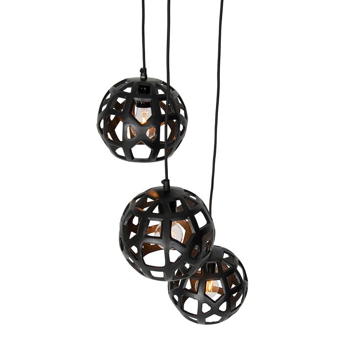 Suspension industrielle noire ronde 3 lumières - Bobby
