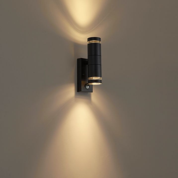 Llambë Moderne Muri për Jashtë, e Zezë me 2 Drita IP44 me Sensor Lëvizjeje - Dubbla
