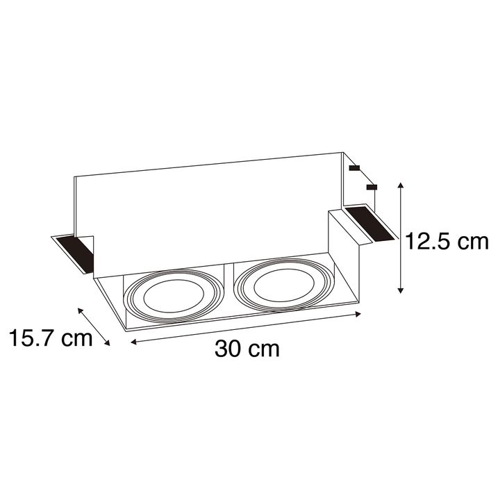 Set van 3 inbouwspots zwart GU10 AR111 trimless 2-lichts - Oneon