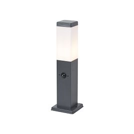 Venkovní lampa tmavě šedá s opálovým sklem 45 cm IP44 se zásuvkou a senzorem pohybu - Malios