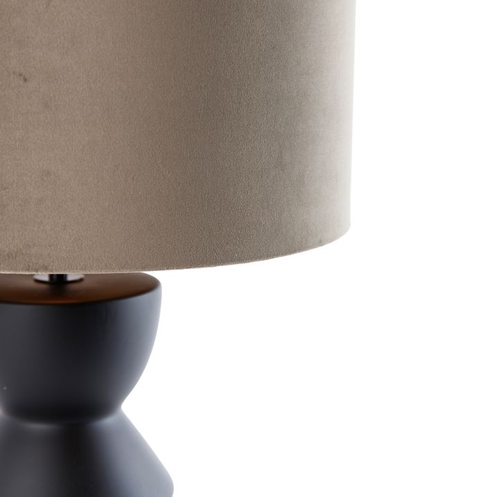 Design Table Lamp Black Velvet Shade Taupe with Gold 35 cm - Alisia