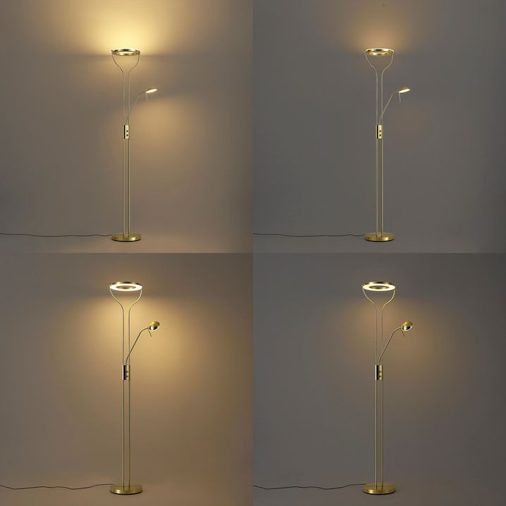 Lampadaire moderne doré avec bras de lecture avec LED et variateur - Divo