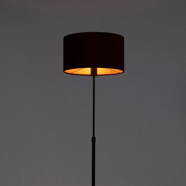 Gulvlampe sort med rød fløyelslampeskjerm med gull 35 cm - Parte