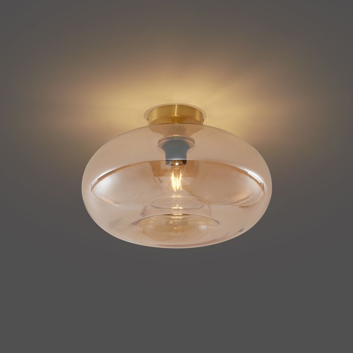 Art Deco loftslampe messing med ravfarvet glas 40 cm - Busa