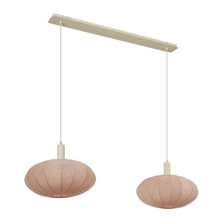Japandi Hängelampe Beige mit Stoffschirm 2-flammig - Bida