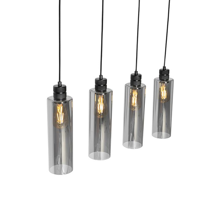 Moderne Pendelleuchte schwarz mit Rauchglas 4-Licht - Stavelot