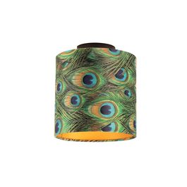 Stropní lampa s sametovým stínítkem s pavími pery s pozlacením 20 cm - Combi černá