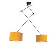 Suspension-noire-avec-abat-jour-en-velours-ocre-avec-or-35-cm---Blitz