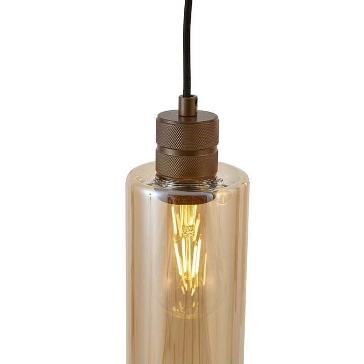 Suspension Chic d'Hôtel Bronze Foncé avec Verre Ambré 5 Lumières - Stavelot