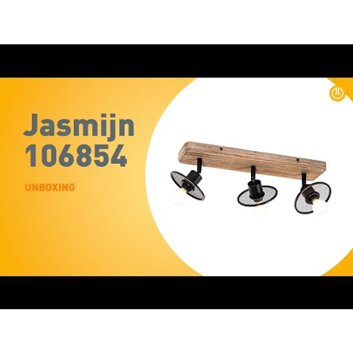 Ahşap detaylı endüstriyel tavan spotu siyah 3 ışıklı - Jasmijn
