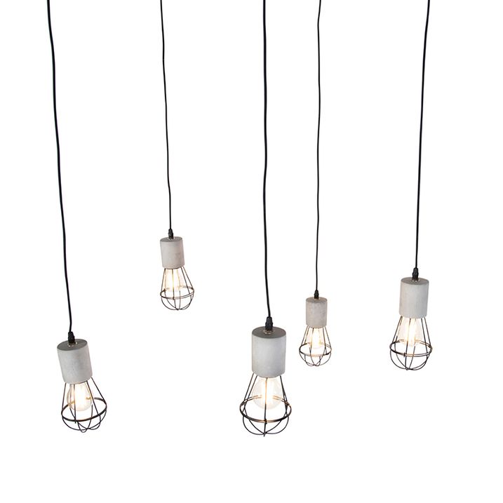 Industriele hanglamp 5-lichts beton met zwart - Edison