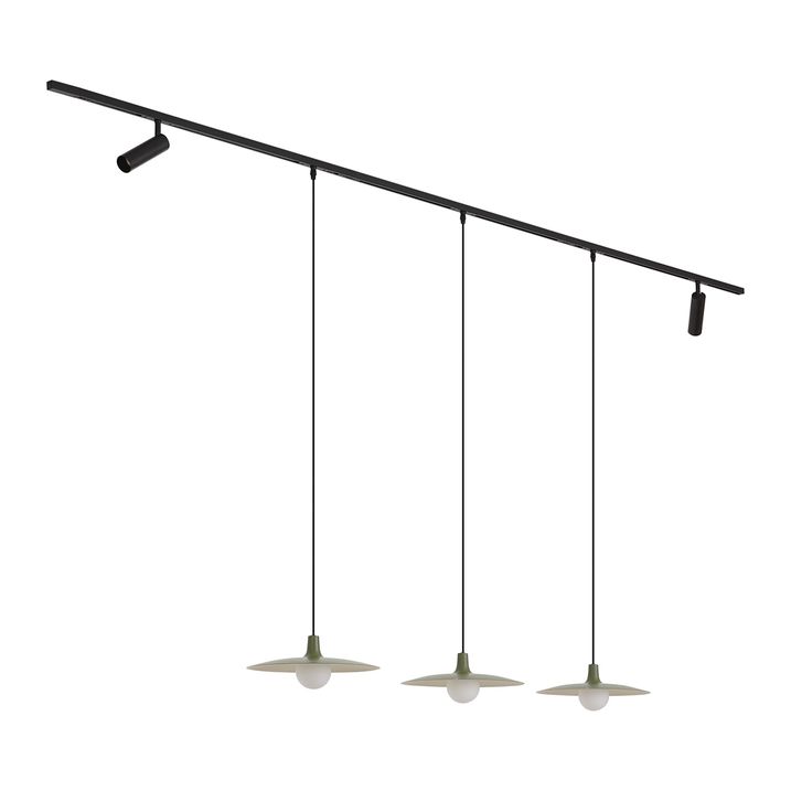 Moderni sistem šinske rasvjete crni sa 2 reflektora i 3 viseće lampe zelene 1-fazni - Slimline Uzzy Panzi