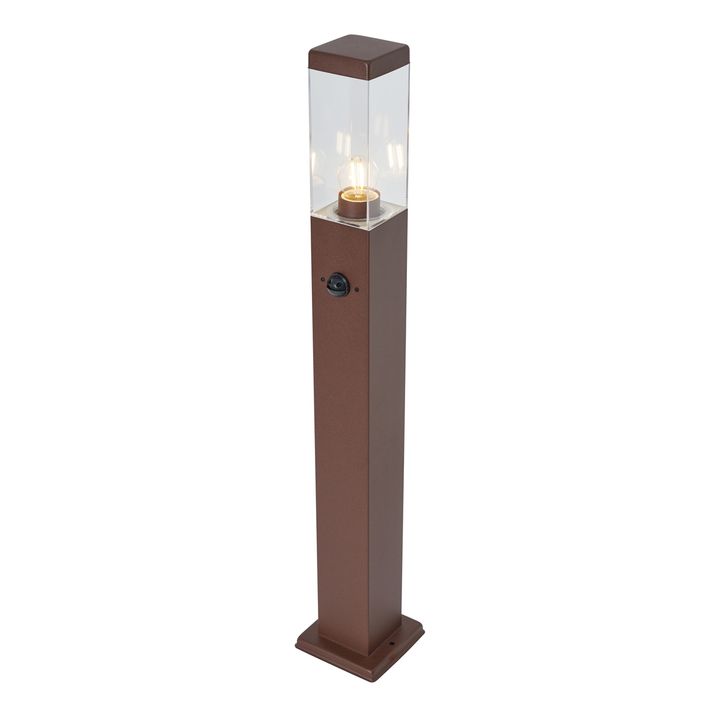 Aussenleuchte rostbraun mit klarem Glas 80cm IP44 mit Steckdose und Bewegungssensor - Malios