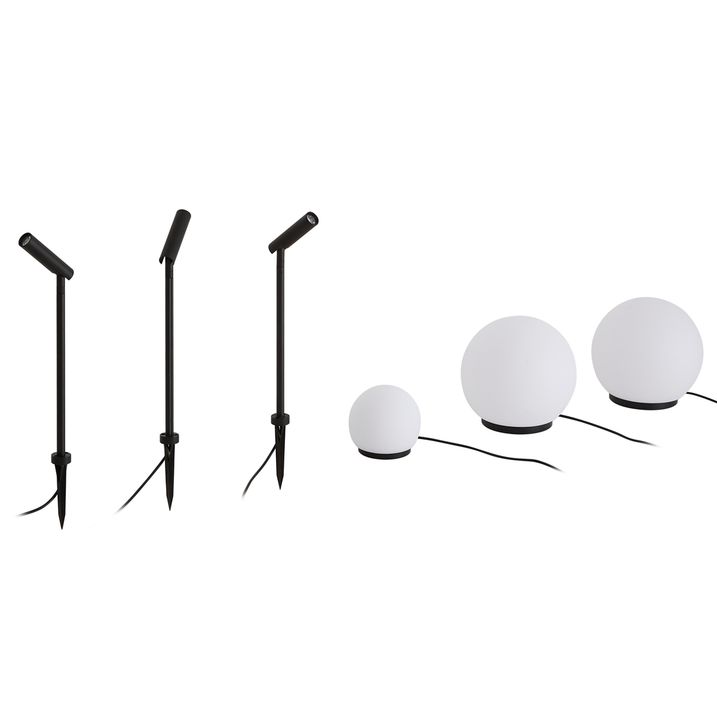 12V systém černý 11 m se 3 bodovými reflektory a 3 lampami vč. LED IP44 - Voltaire Lino Luno