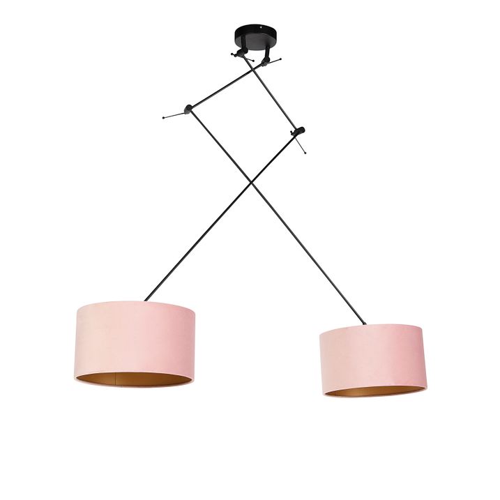 Zidna lampa crna sa plišanim abažurima roze sa zlatom 35 cm 2-svetla - Blitz