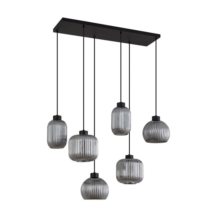 Smart Pendant Lamp Black with Smoke Glass 6-Lights Incl. WiFi A60 - Ana