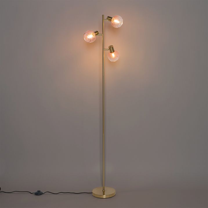 Art Deco podna lampa zlatna sa roze staklom 3-svetla - Vidro