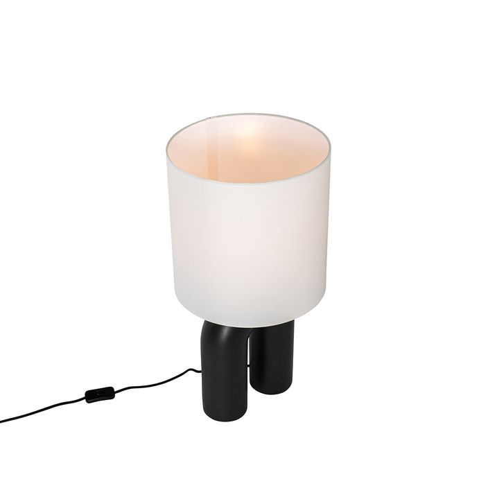 Scandinavische tafellamp zwart met witte linnen kap - Lotti