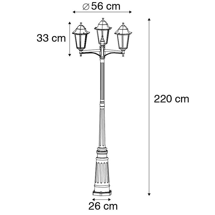 Fenjer za spoljašnju upotrebu crne boje 220 cm 3-svetla IP44 - Havana