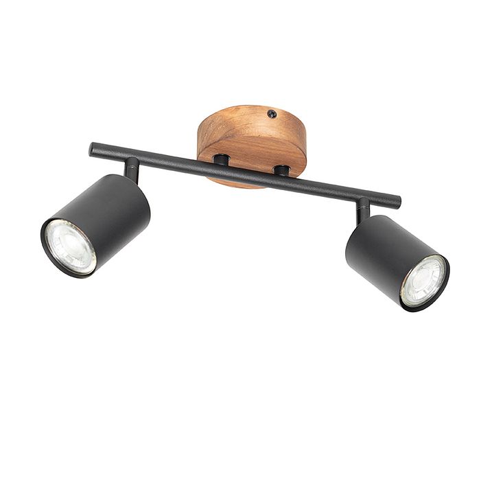 Faretto industriale nero con legno inclinabile 2 luci - Jeana