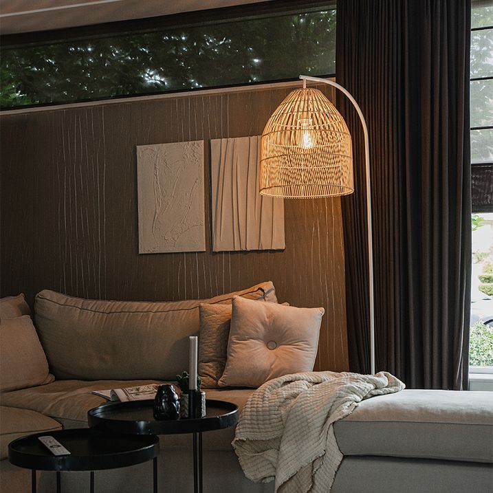 Lampada da terra rustica bianca con rattan - Sam