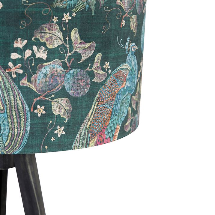 Gulvlampe stativ svart med skjerm påfugl 50 cm - Tripod Classic