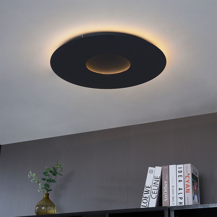 Plafonnier moderne noir 60cm avec LED à intensité variable en 3 étapes - Morning