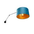 Wandlamp-zwart-met-velours-kap-blauw-35-cm-verstelbaar---Blitz