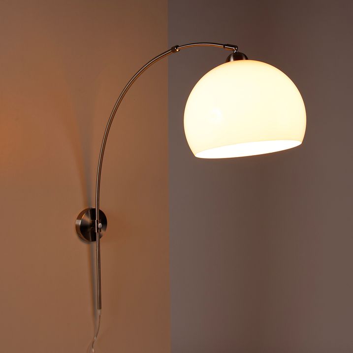 Lampă de perete arcuită retro din oțel cu abajur alb reglabil