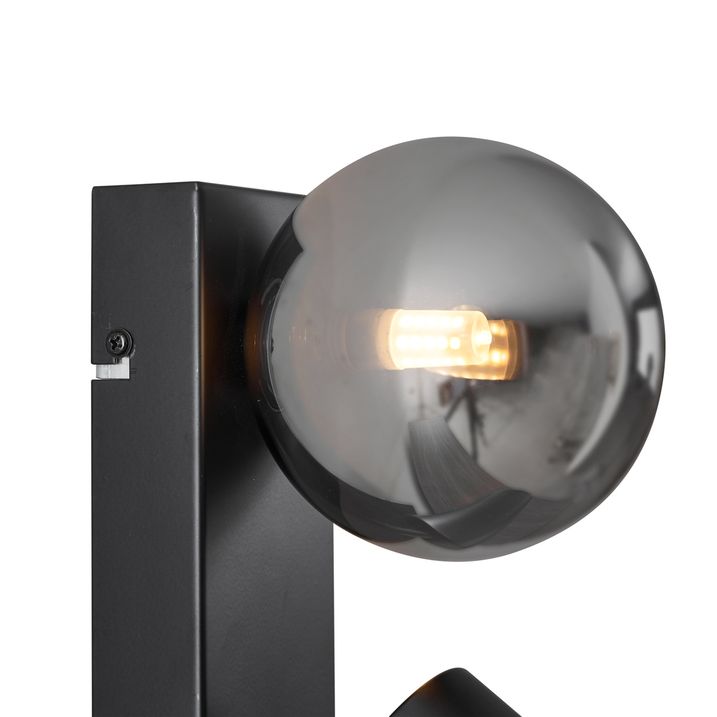 Lampada da parete moderna nera a 2 luci inclinabile con porta USB-C - Lesly