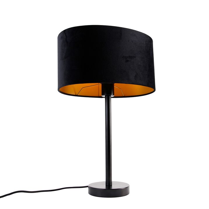 Stolová lampa čierna s oválnym zamatovým tienidlom čiernym 35 cm - Simplo