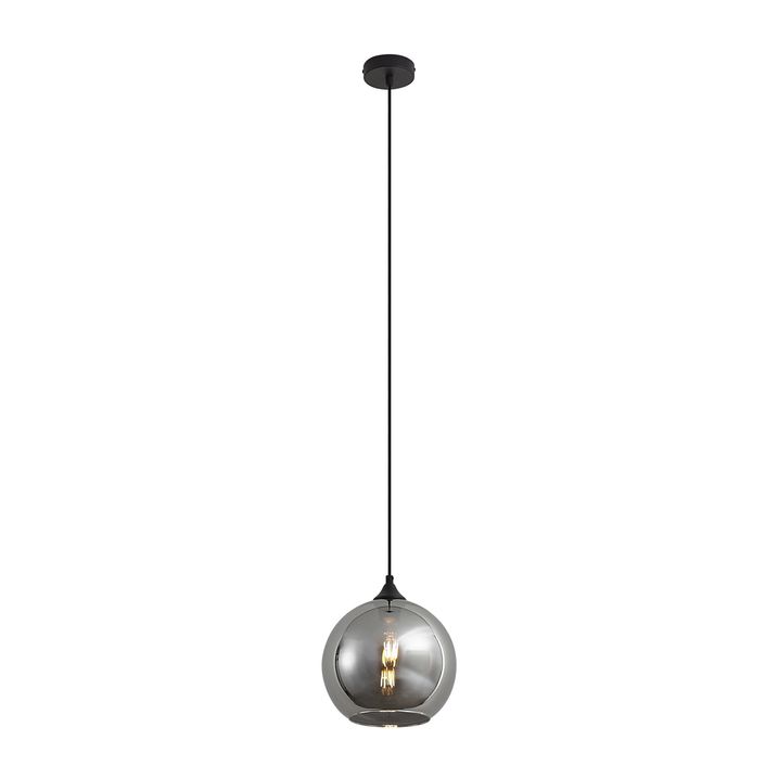 Candeeiro suspenso Art Deco preto com vidro fumado - Wallace