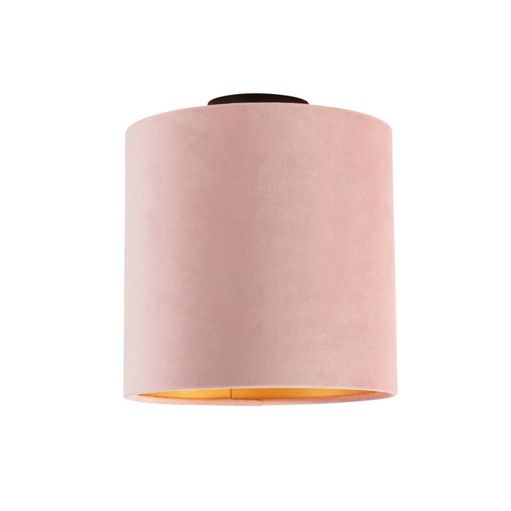Stropní svítidlo s sametovým stínítkem starorůžová se zlatem 25 cm - Combi černá