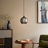 Candeeiro suspenso Art Deco preto com vidro fumado - Wallace
