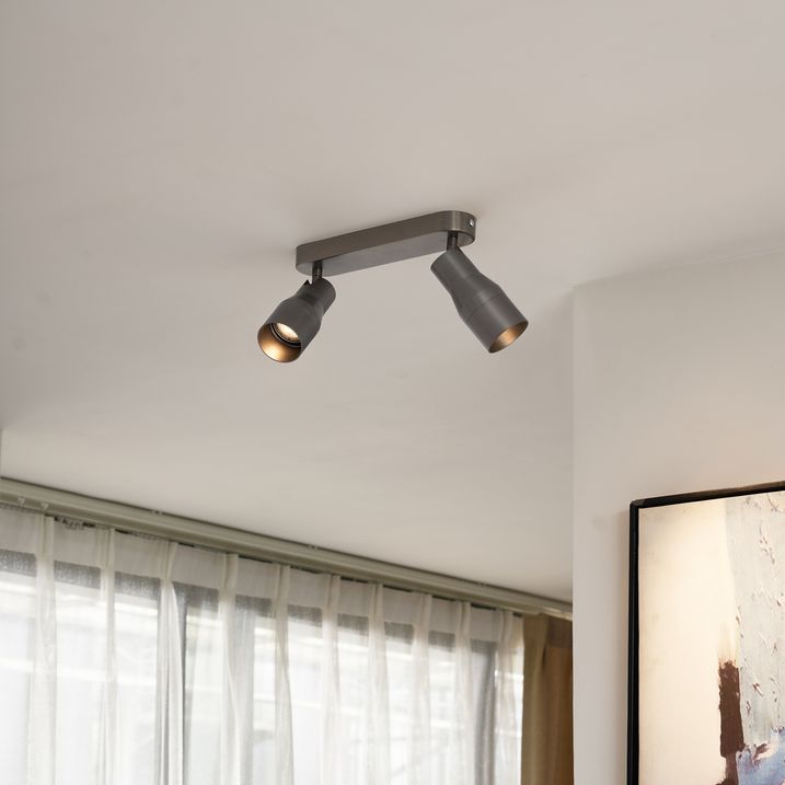 Okrągła lampa sufitowa Stanley, kolor ciemnoszary, oprawa GU10, 50 mm, 2 źródła światła