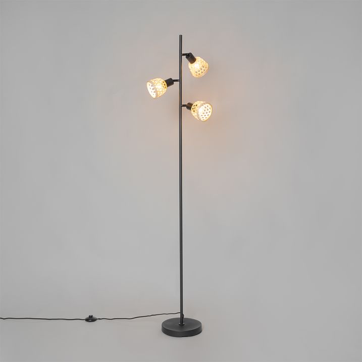 Oosterse vloerlamp zwart met bamboe 3-lichts - Rayan