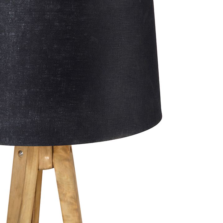 Rustikálny trojnohý vintage drevený s tienidlom z ľanu čierny 45 cm - Tripod Classic