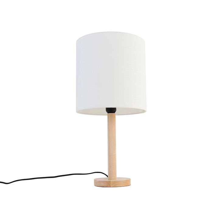 Rustikální stolní lampa dřevěná s bílým stínítkem - Mels