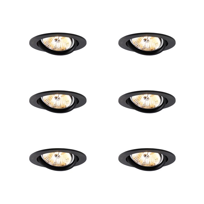 Set van 6 Moderne inbouwspot zwart kantelbaar AR70 - Cisco