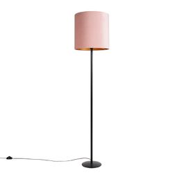 Lampă de podea neagră cu abajur din catifea roz cu auriu 40 cm - Simplo