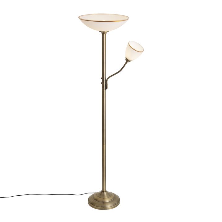 Klasyczna lampa podłogowa brązowa ze szkłem opalowym 2-źródła światła - Katarina
